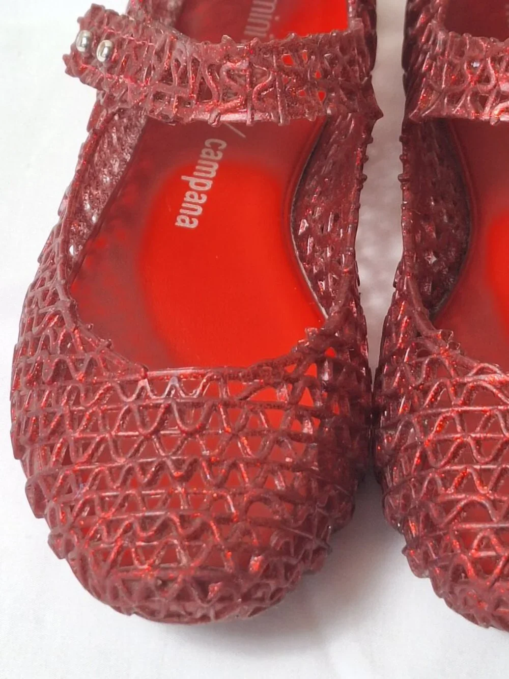 Mini Melissa Girls Red Glitter Mary Jane Dress Shoes